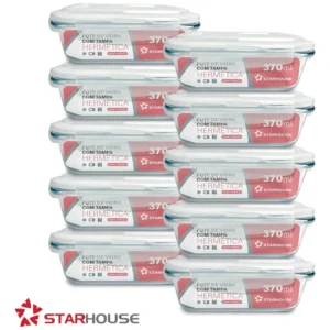 Kit 10 Potes Vidro 370ml Hermético Marmita Forno Refratário Star House