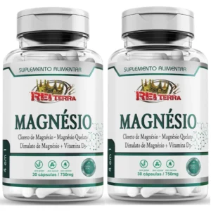 Kit 2 Magnésio 4 em 1 Cloreto de Magnésio + Magnésio Quelato + Dimalato de Magnésio + Vitamina D3 60 Cápsulas 750mg