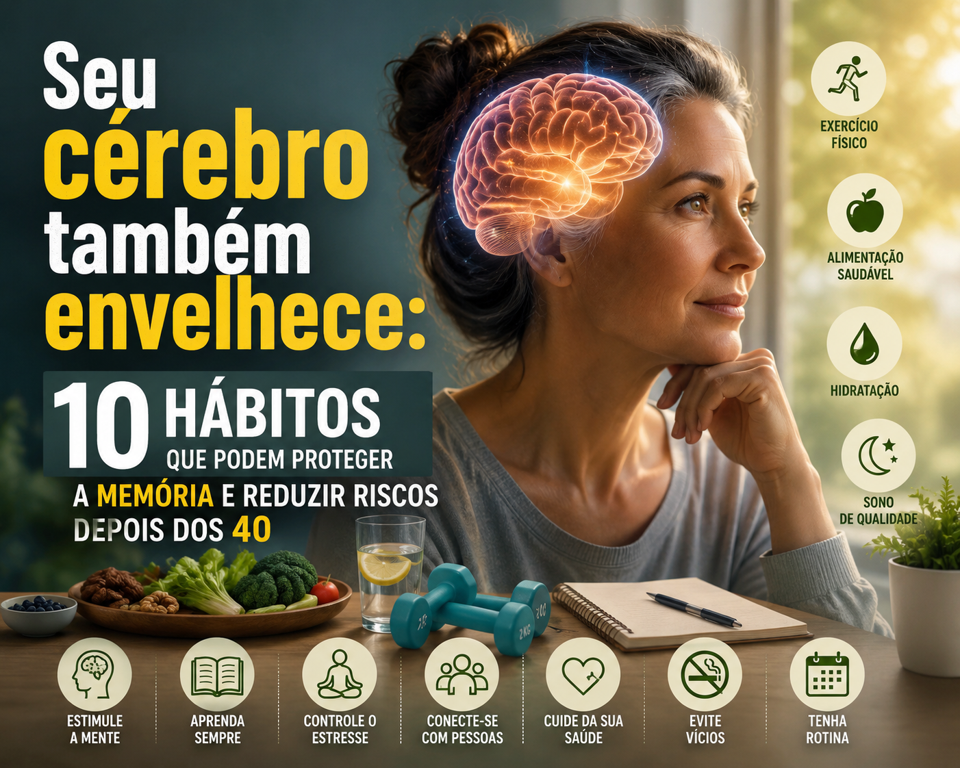 Seu cérebro também envelhece: 10 hábitos que podem proteger a memória e reduzir riscos depois dos 40