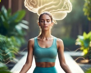 Jovem praticando meditação em ambiente tranquilo.